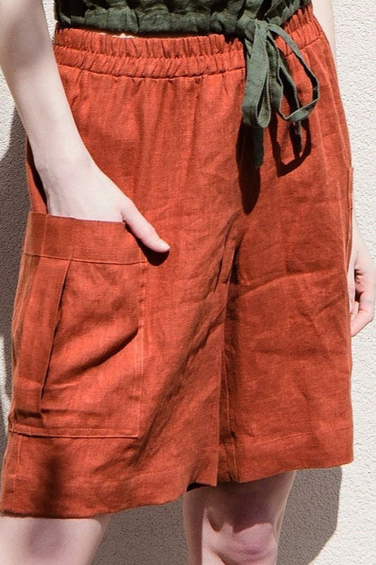 Linen Cargo Elastic Waist Pants