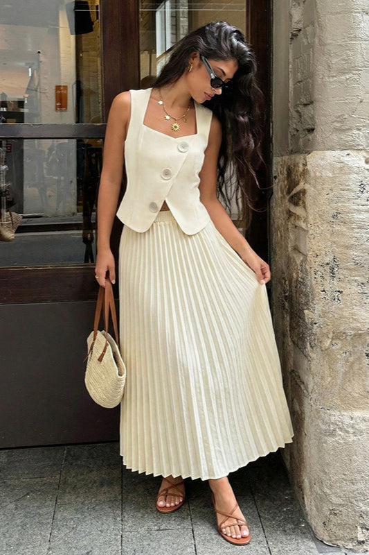 Sleeveless Top Skirt Elegant Two Piece Work Set
