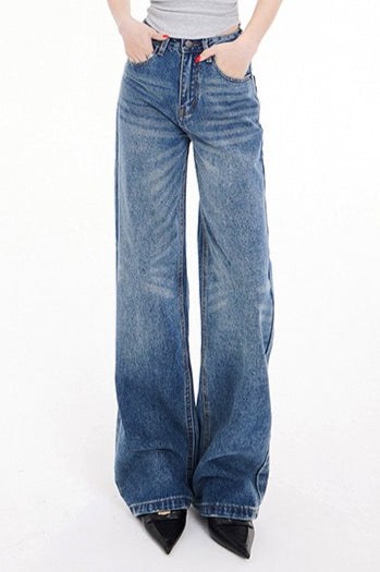 Low Rise Washed Straight Jeans