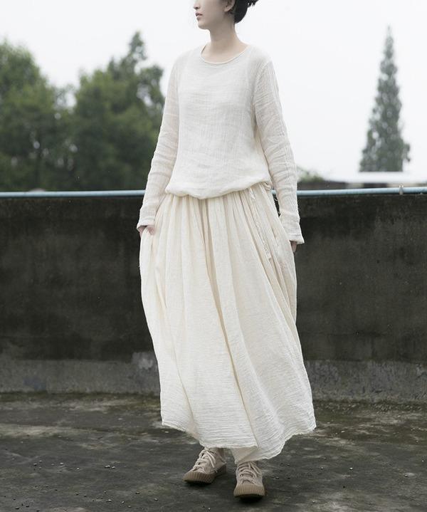 Vintage Solid Color Simple Dress Ladies Cotton Ramie Dresses Female 2020 Autumn Loose Dress