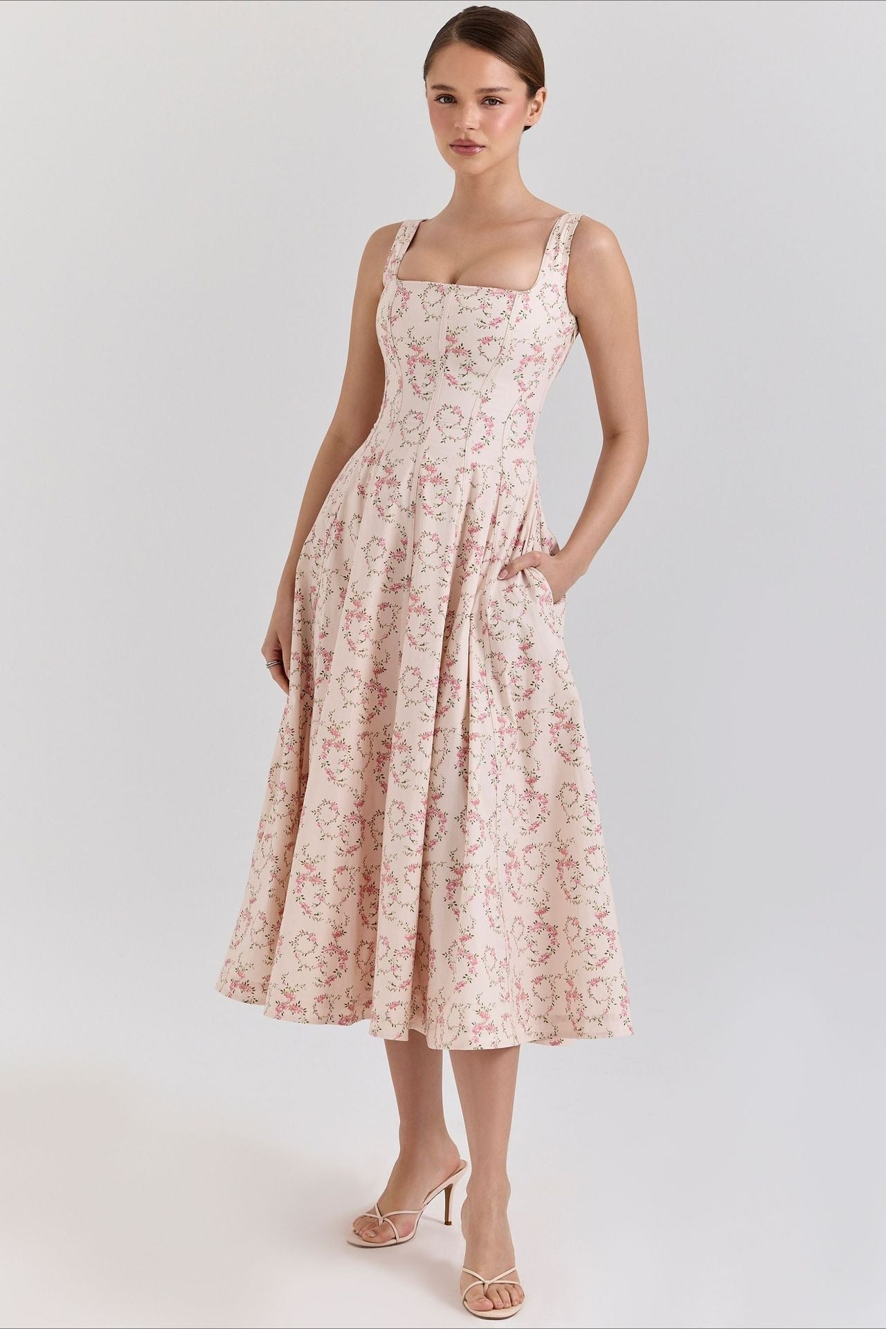 Off Shoulder Tie Strap Midi Dress