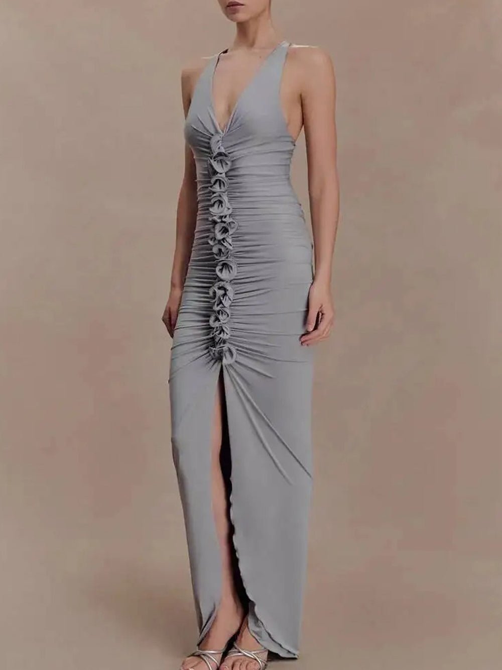 Celeste Ruched Halter Maxi Dress