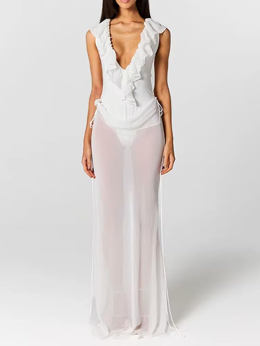 Celeste Ruffled Plunge Gown Dress