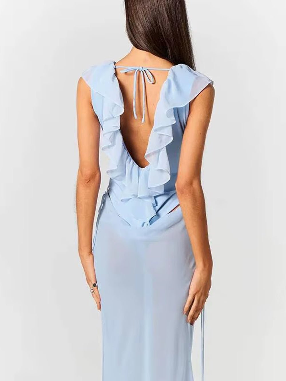 Celeste Ruffled Plunge Gown Dress