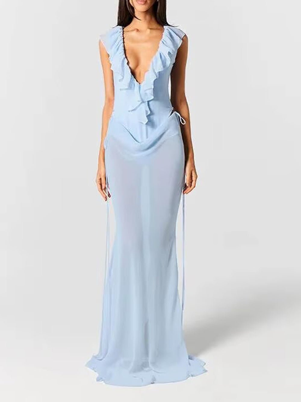 Celeste Ruffled Plunge Gown Dress