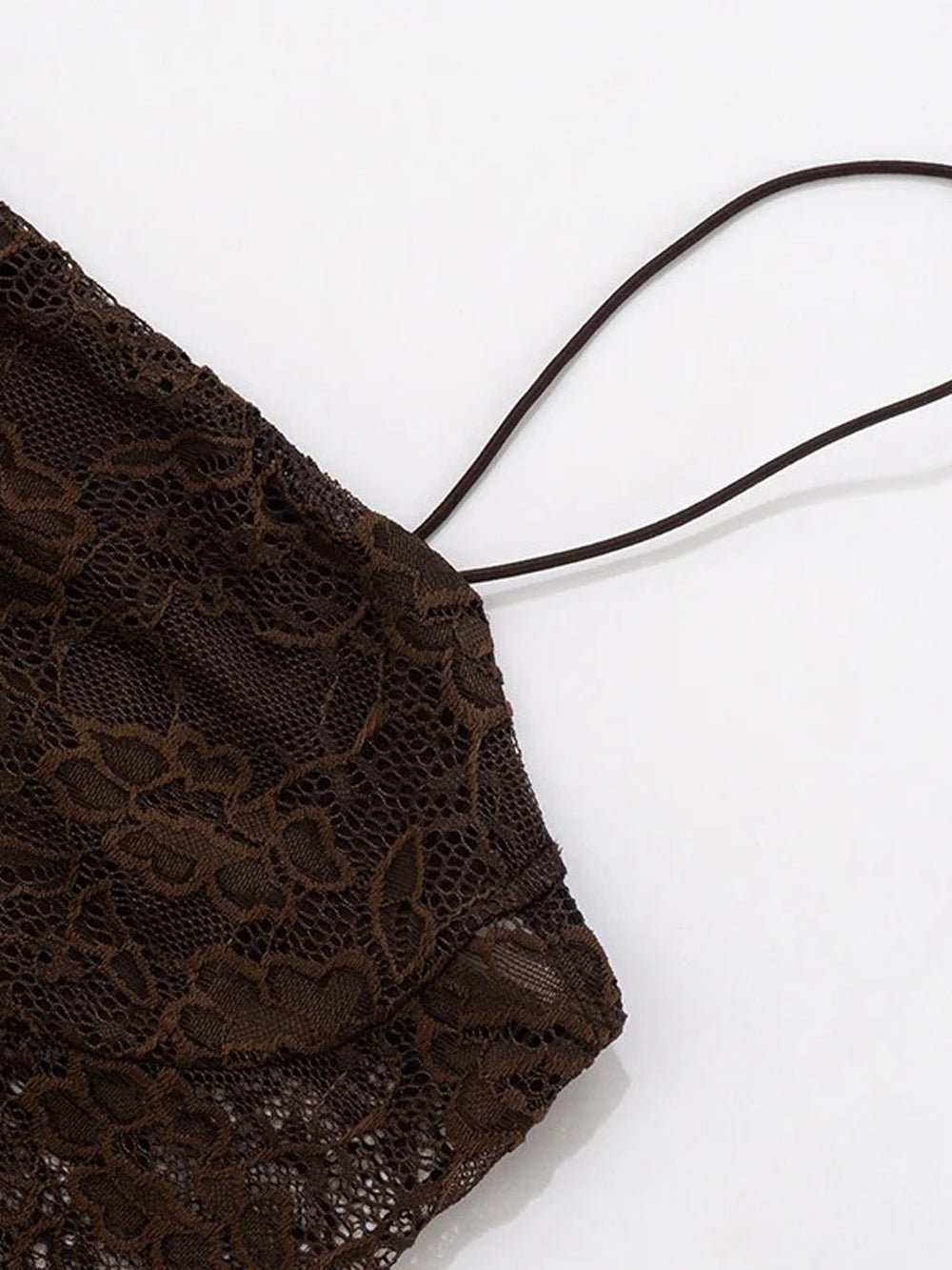 Brown Lace Corset Bodice Asymmetric Strap Draped Column Maxi Gown 6