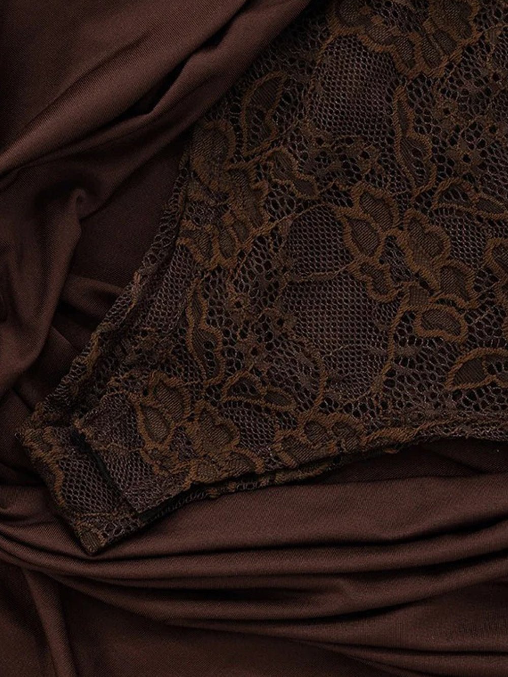 Brown Lace Corset Bodice Asymmetric Strap Draped Column Maxi Gown 8