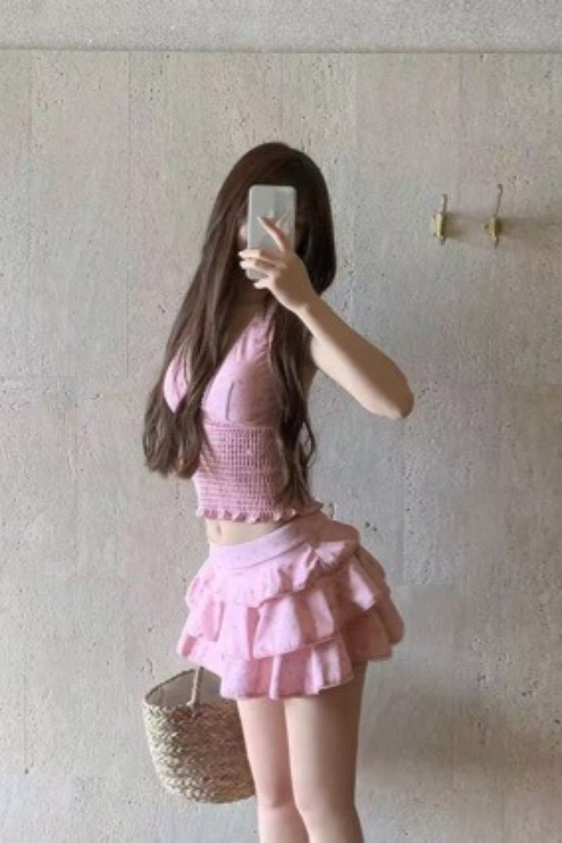 Sexy Ruched Skirted Two Piece Swim Set