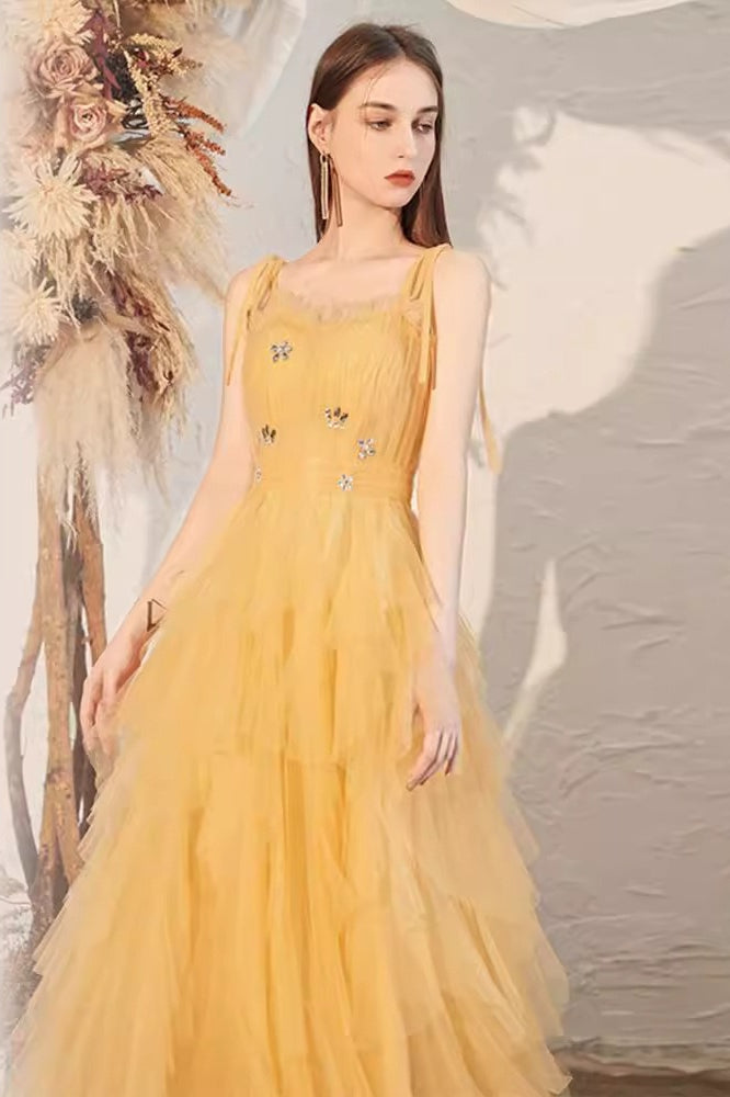 Yellow Spaghetti Strap Ruched Bodycon Mini Dress 6