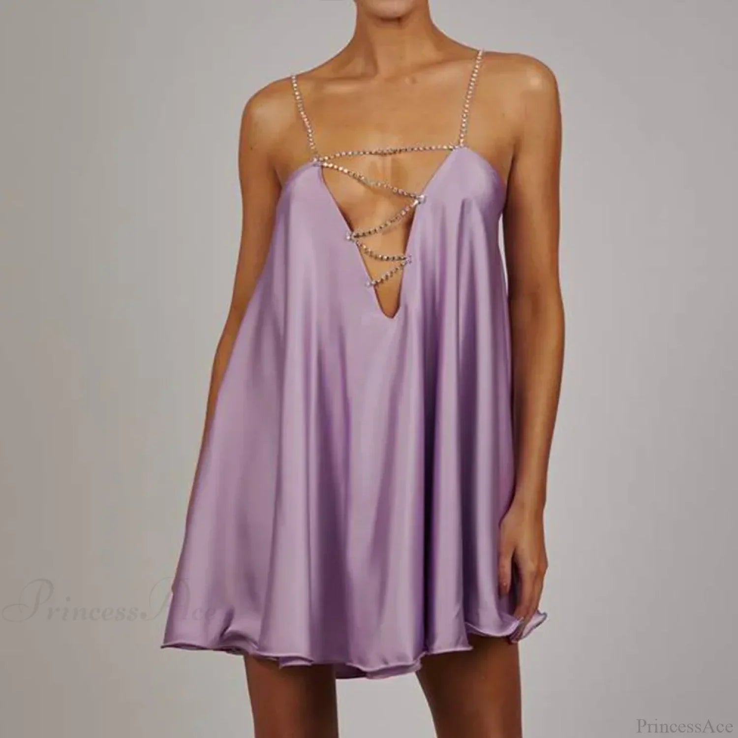 Chain Suspender Hollow Mini Dress PURPLE / S minidress-250223