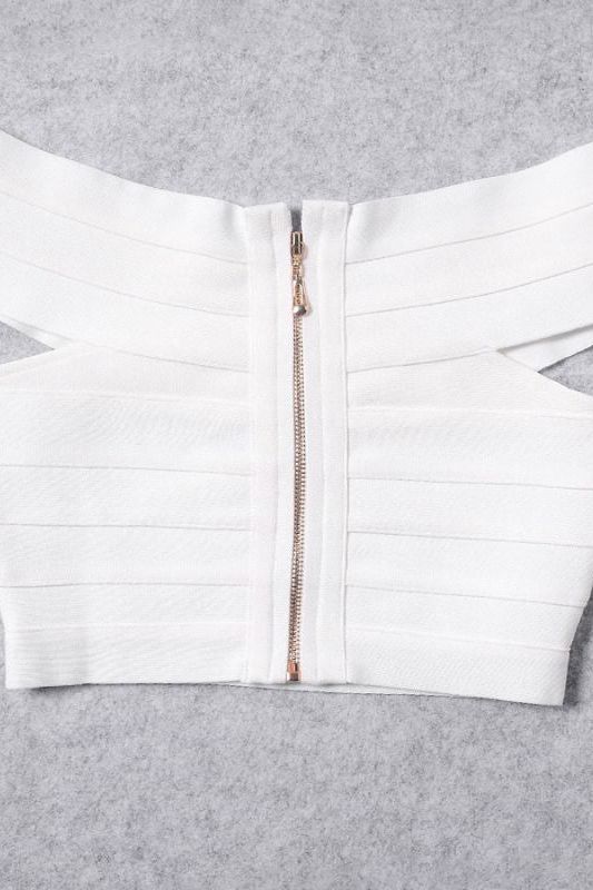 Cindy Bandage Off Shoulder Crop Top - White Pearl