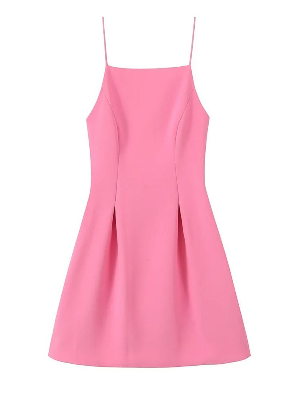 Lavender Spaghetti Strap Square Neck Princess Seam Pleated A-Line Mini Dress 3