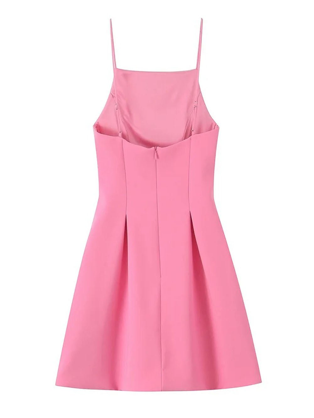 Lavender Spaghetti Strap Square Neck Princess Seam Pleated A-Line Mini Dress 2