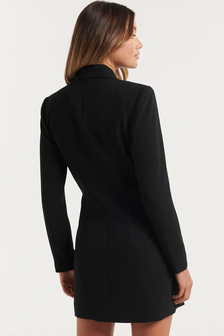 Black Lapel Collar Long Sleeve Double Breasted Blazer Mini Dress