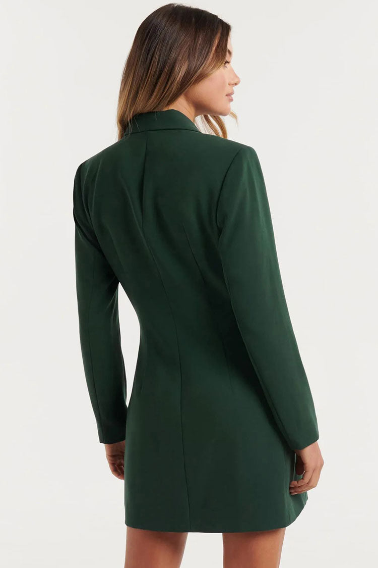 Emerald Green Lapel Collar Long Sleeve Double Breasted Button Blazer Mini Dress