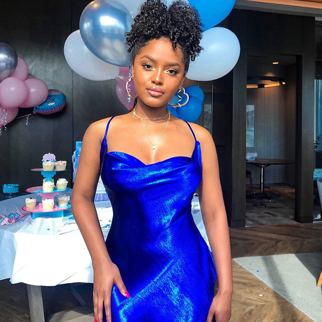 Blue Cowl Neck Spaghetti Strap Satin Backless Slip Maxi Dress