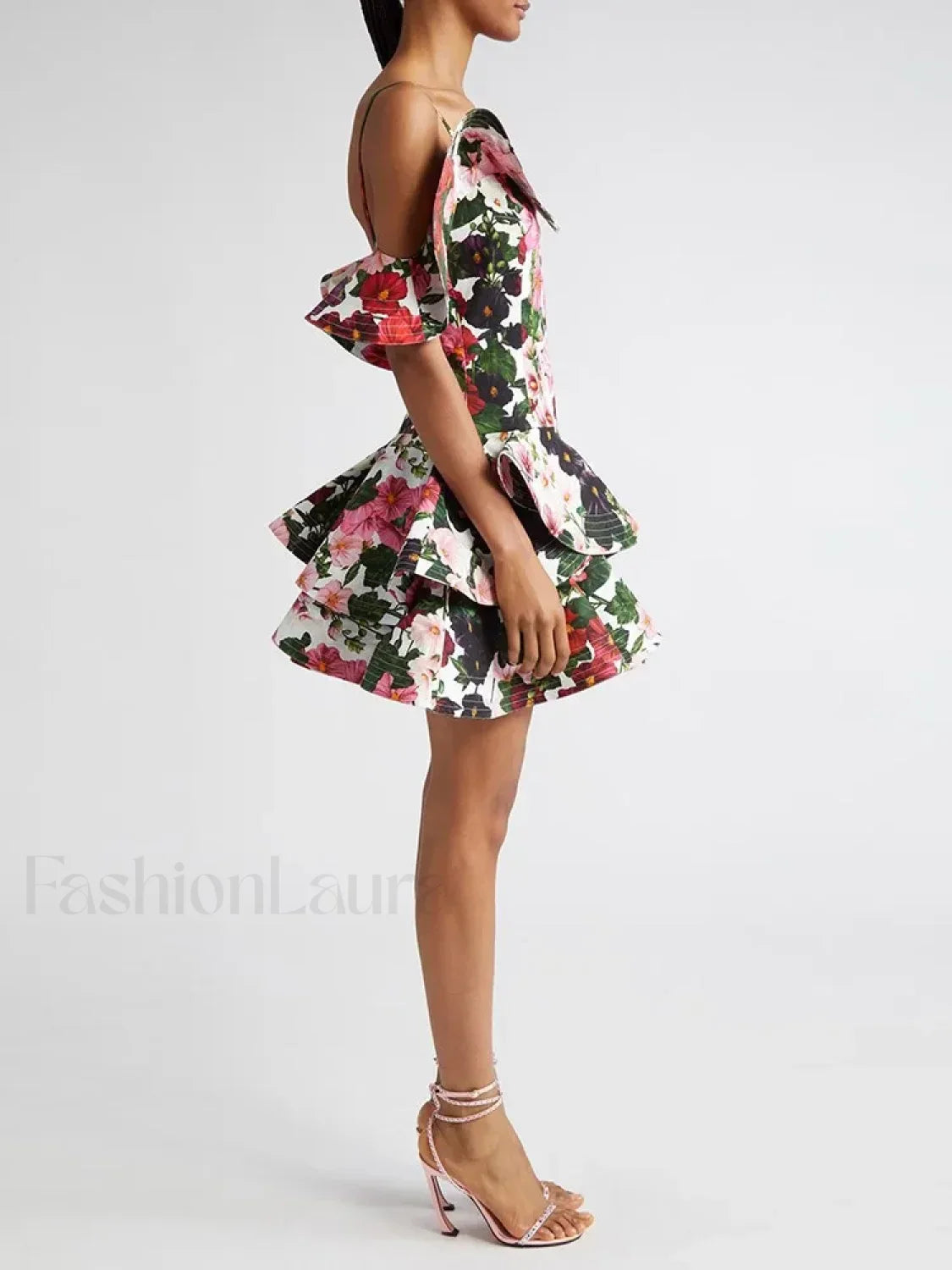 Colorblock Short-Sleeve Floral Dress