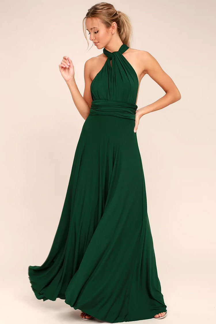 Emerald Green Convertible Multiway Wrap High Waist A-Line Maxi Gown