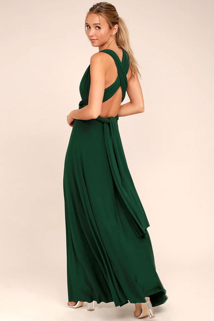 Emerald Green Convertible Multiway Wrap High Waist A-Line Maxi Gown