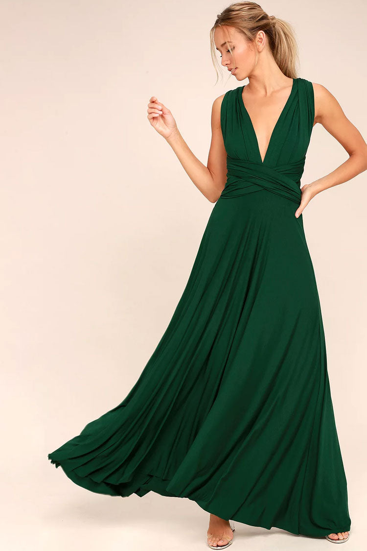 Emerald Green Convertible Multiway Wrap High Waist A-Line Maxi Gown