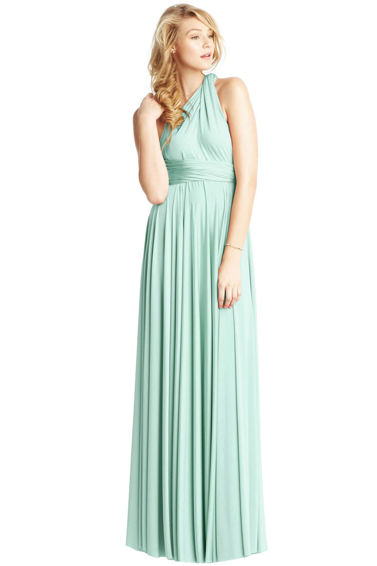 Mint Green Deep V-Neck Convertible Wrap Waist A-Line Maxi Gown