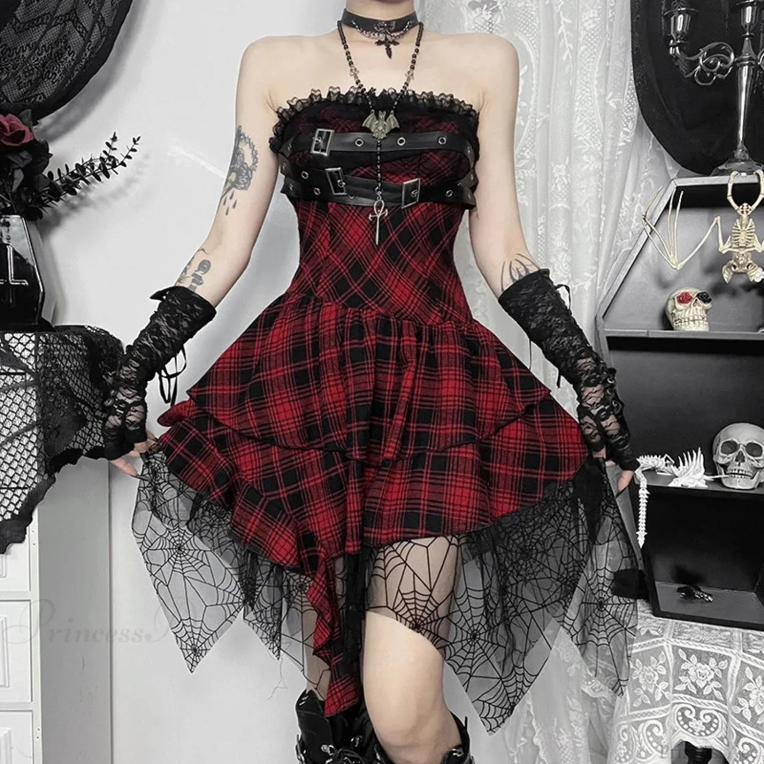 Crimson Folded Tied-up Tiny Gown Red / S