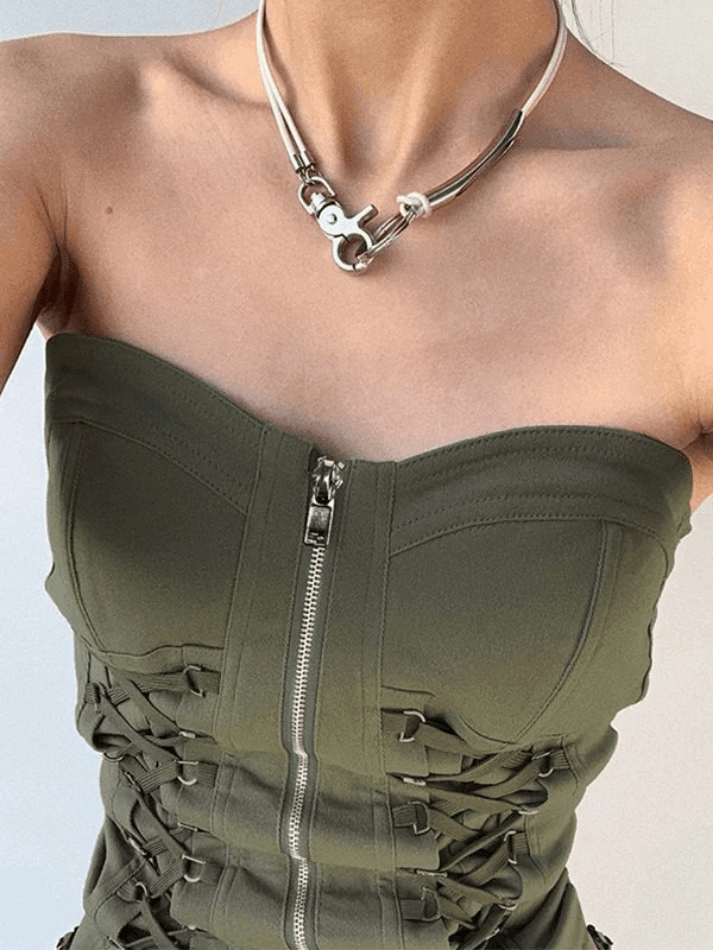 Criss Cross Hooded Trendy Cutout Black Maxi Dress Green / S Tops&Tees
