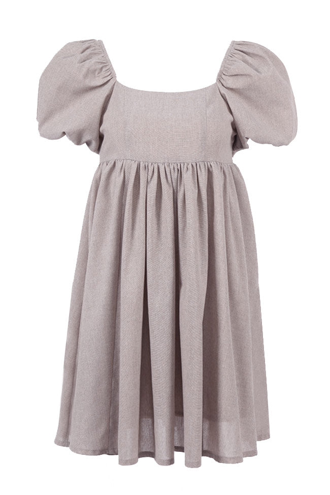 Khaki Square Neck Puff Sleeve Linen Babydoll Mini Dress 6