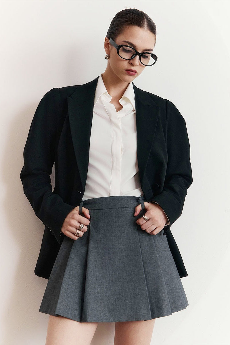 Button Front Pleated ALine Skirt