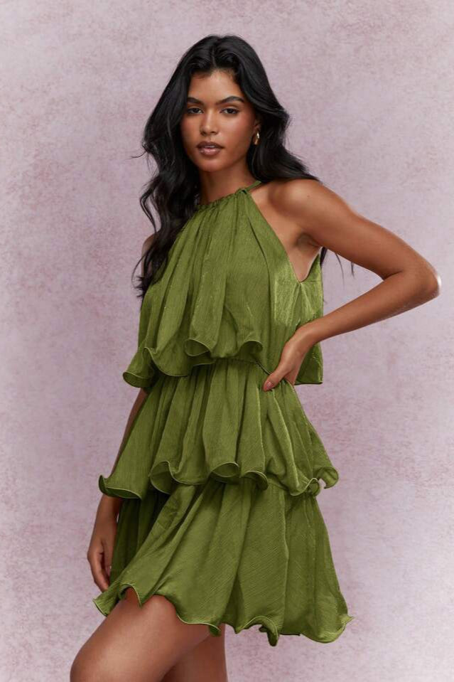 Halter Neck Tiered Ruffle Mini Dress 5