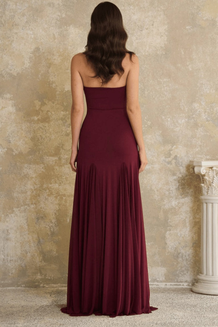 Elegant Halter Bandeau Fitted Backless Floor Length Party Dress