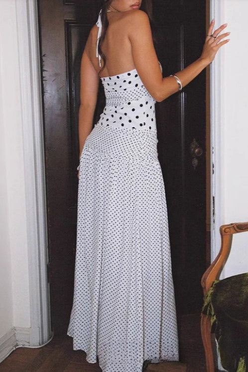White Lace Polka Dot Cami Mermaid Maxi Dress 4
