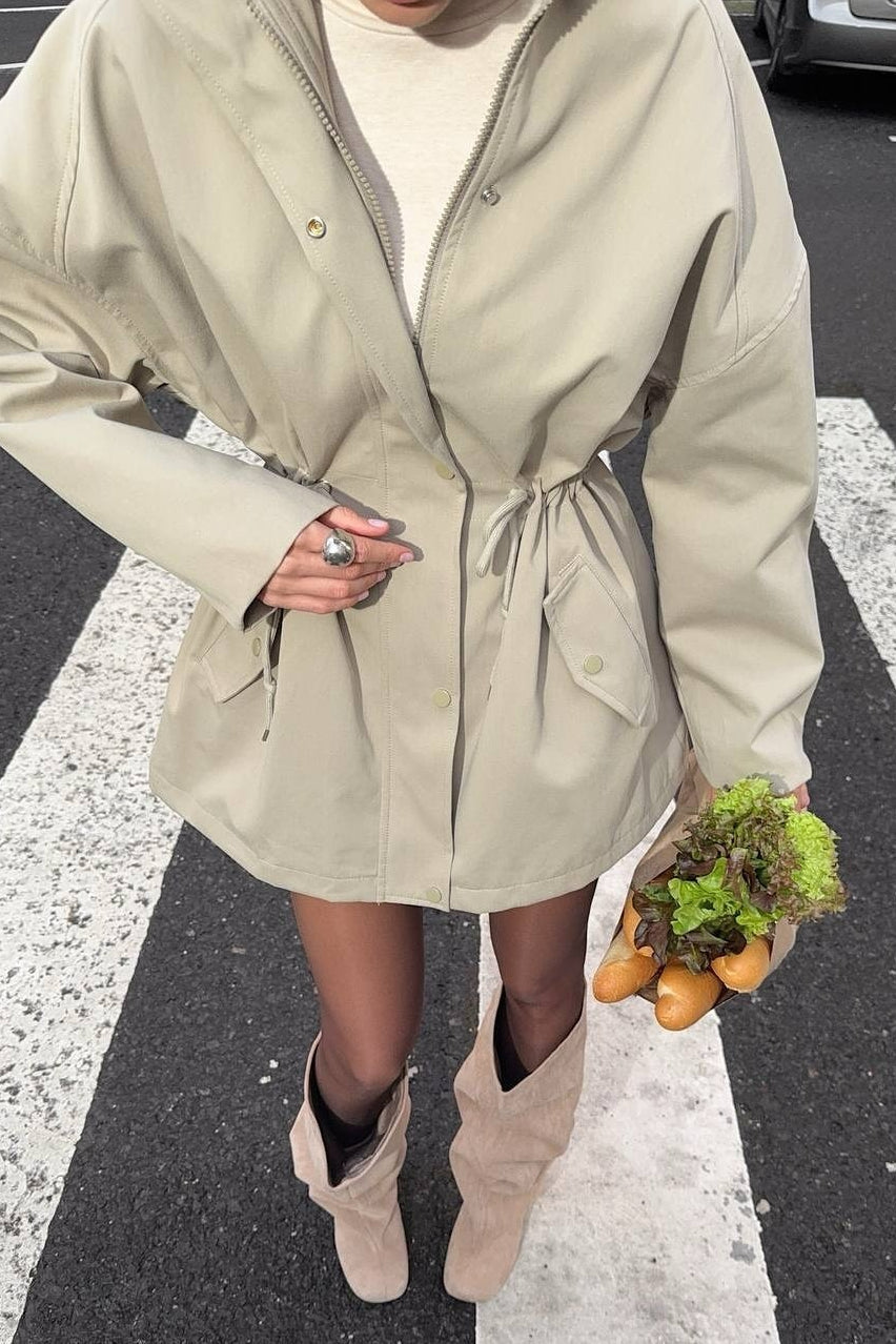 Belted Cinched Waist Loose Versatile Coat