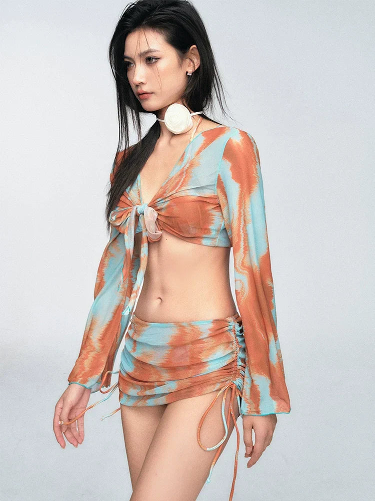 Blue Orange Tie Dye Skirt Set