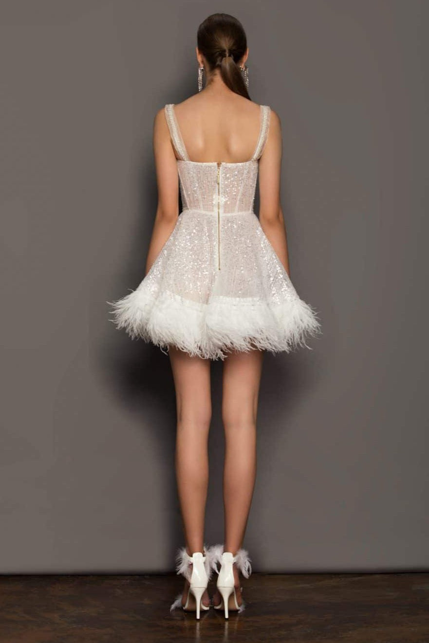 Strapless Feather Sequin Party Slip Dress