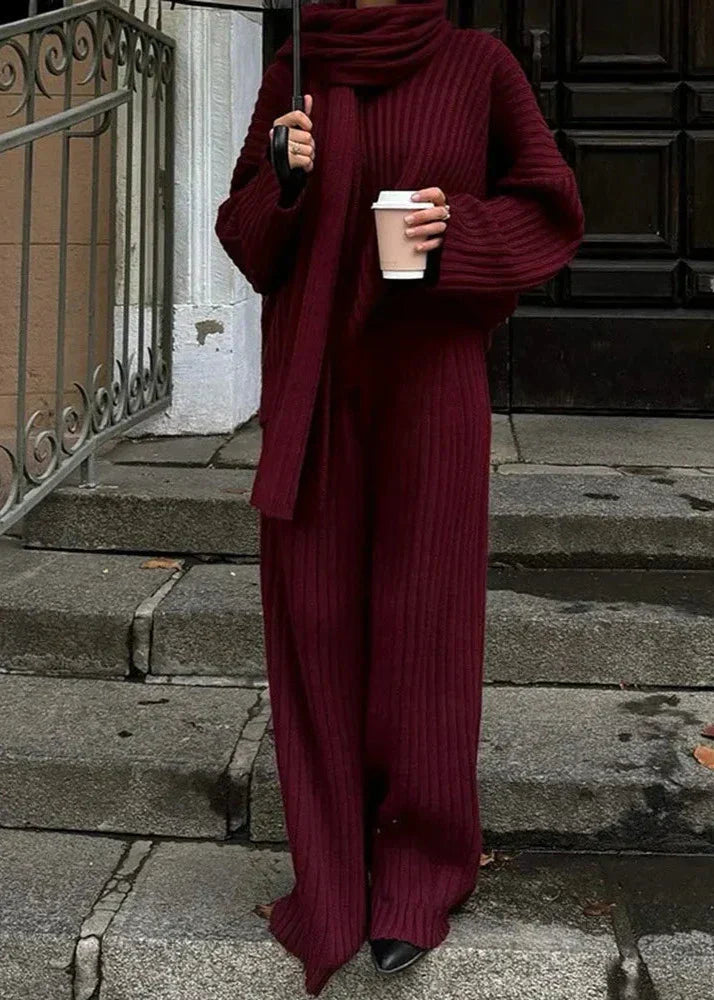 V-Neck Sweater and Wide-Leg Trousers Set
