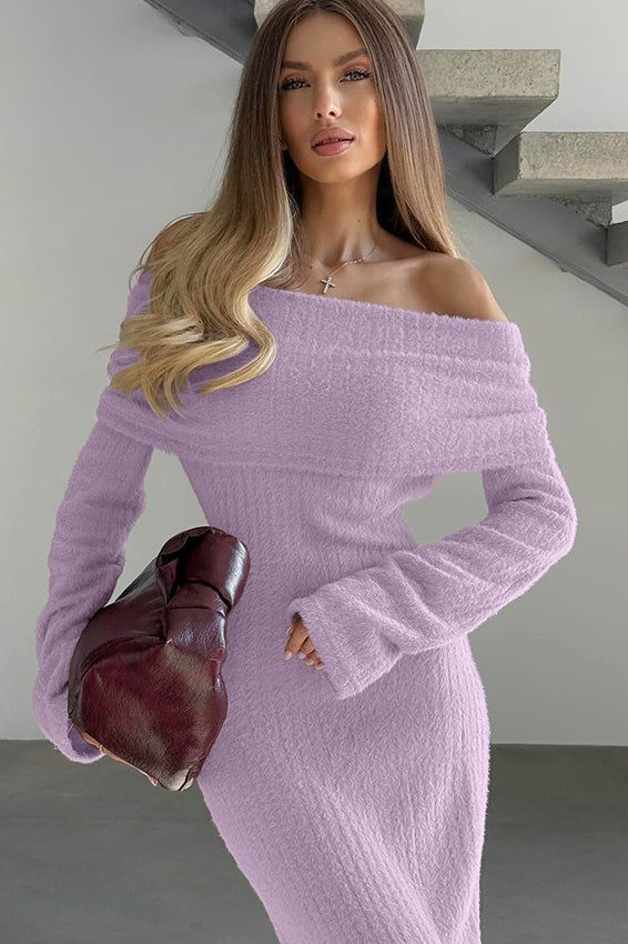 Off Shoulder Knit Bodycon Maxi Dress