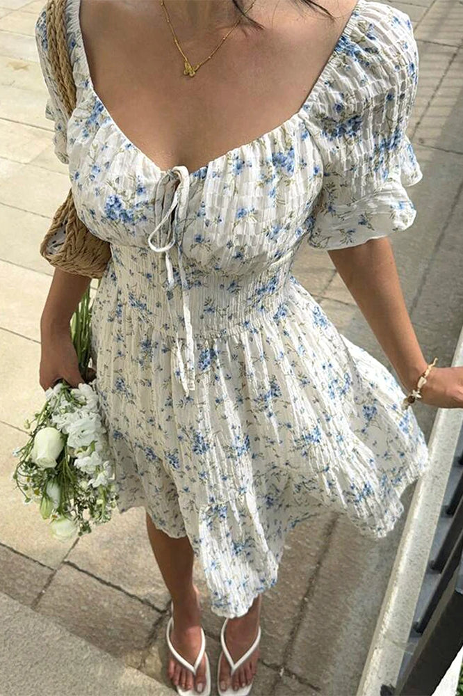 LaceUp VNeck Backless Floral Dress