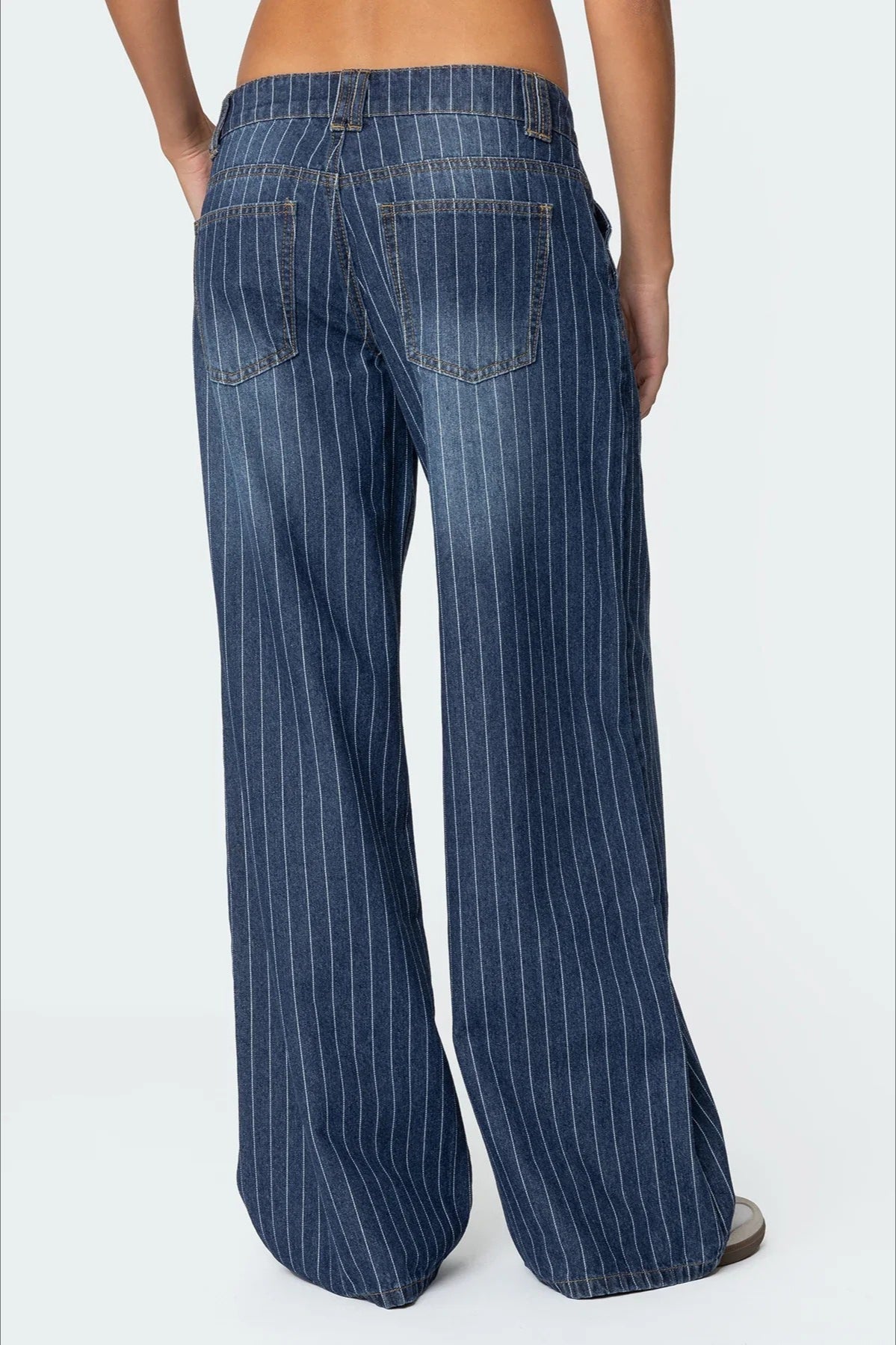 Low-Rise Striped Vintage Wide-Leg Denim Jeans