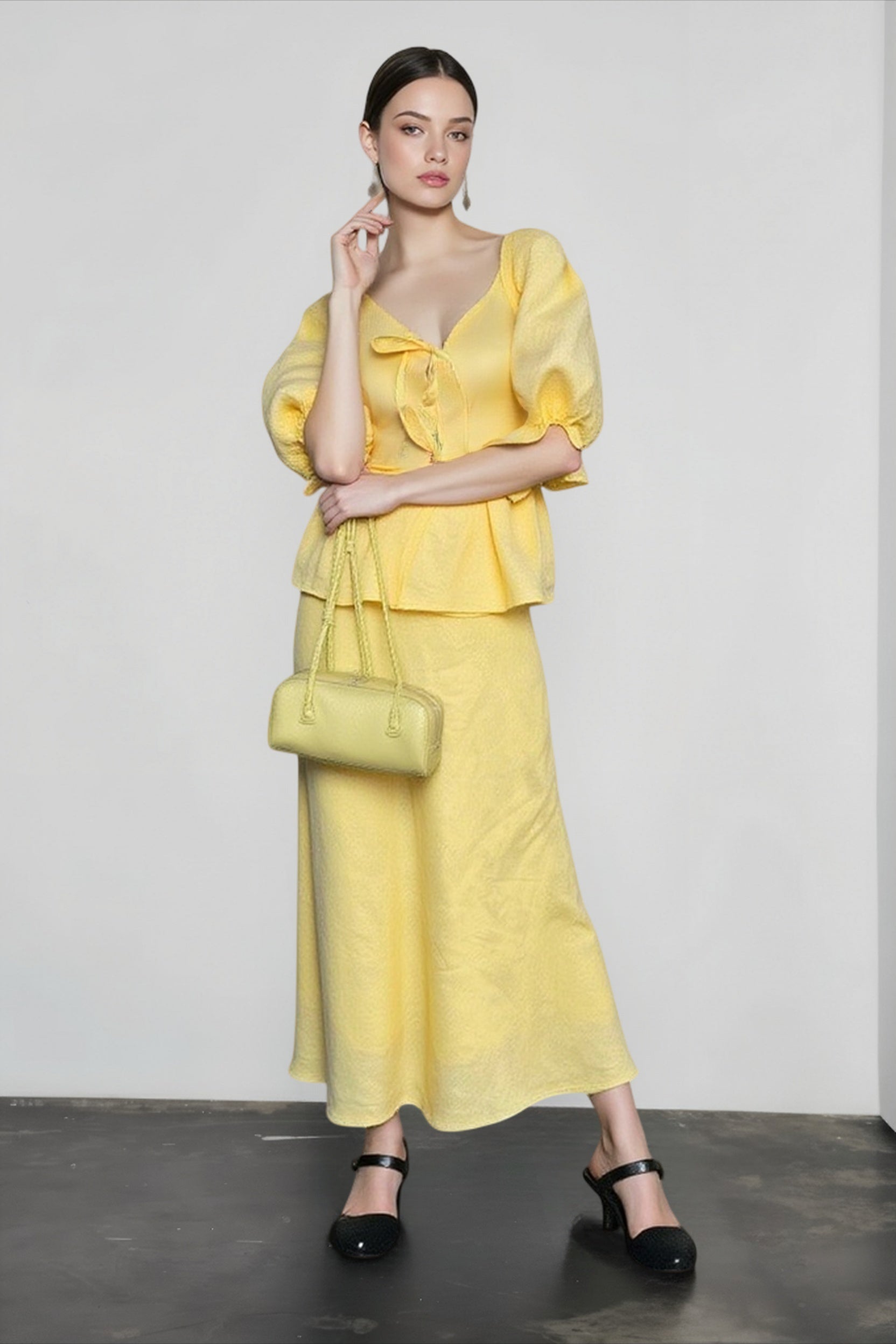Linen puff sleeve button down vacation set