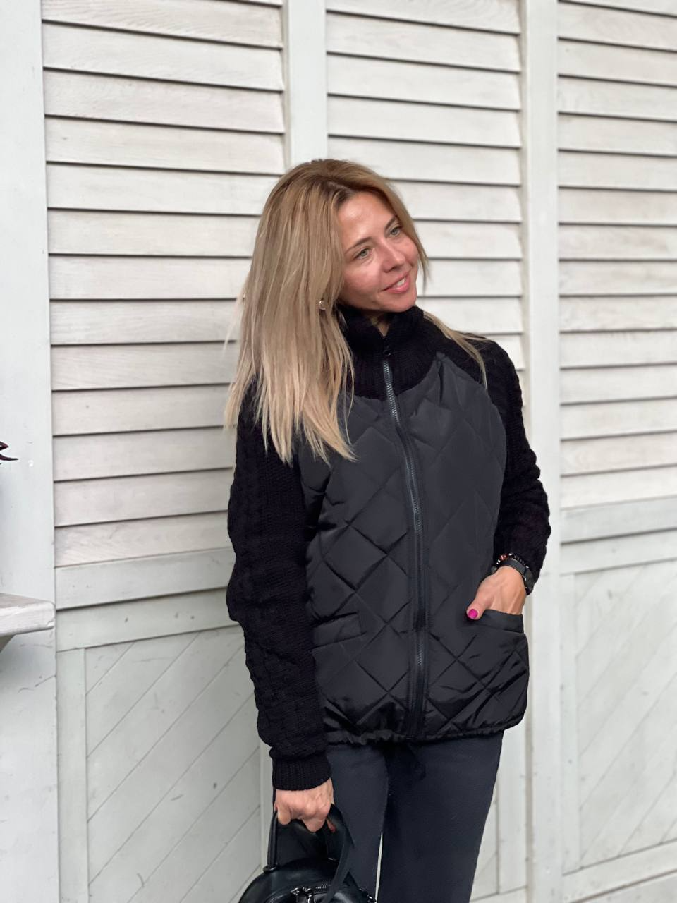lusailstore -knitted patchwork jacket