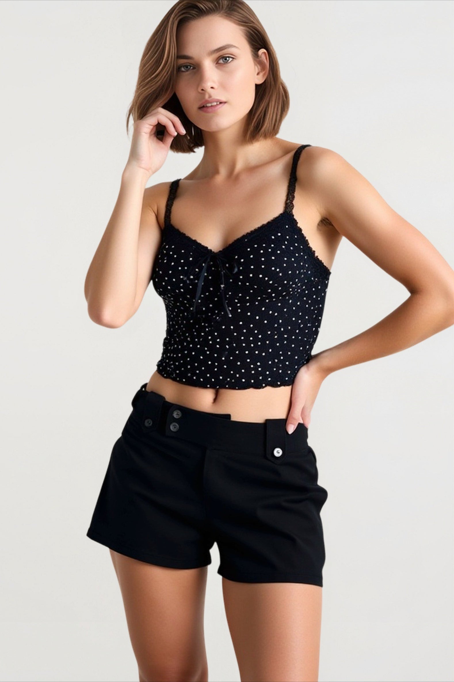 Polka dot bow detail cami top