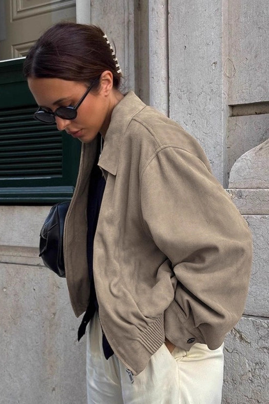 Vintage Khaki Suede Lapel Jacket