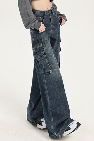 High Waist Straight Cargo Jeans