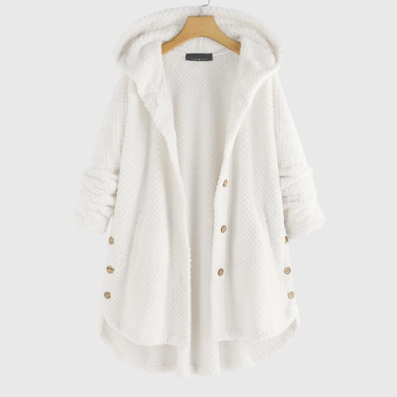 Hooded Fleece Button Front Long Sleeve High-Low Jacket