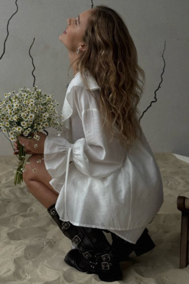 Ruffled V-Neck Loose Two-Piece Blouse