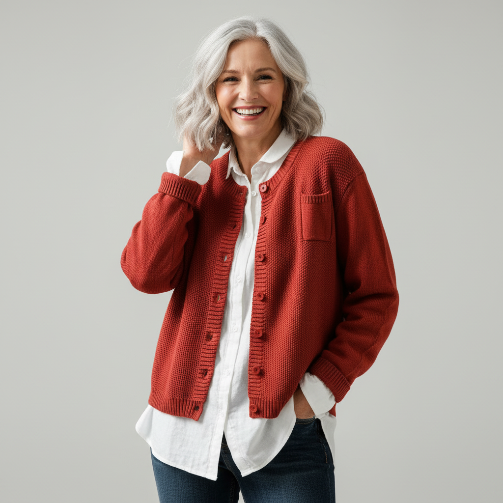 Round Neck Button-Front Chunky Knit Patch Pocket Long Sleeve Cardigan 5