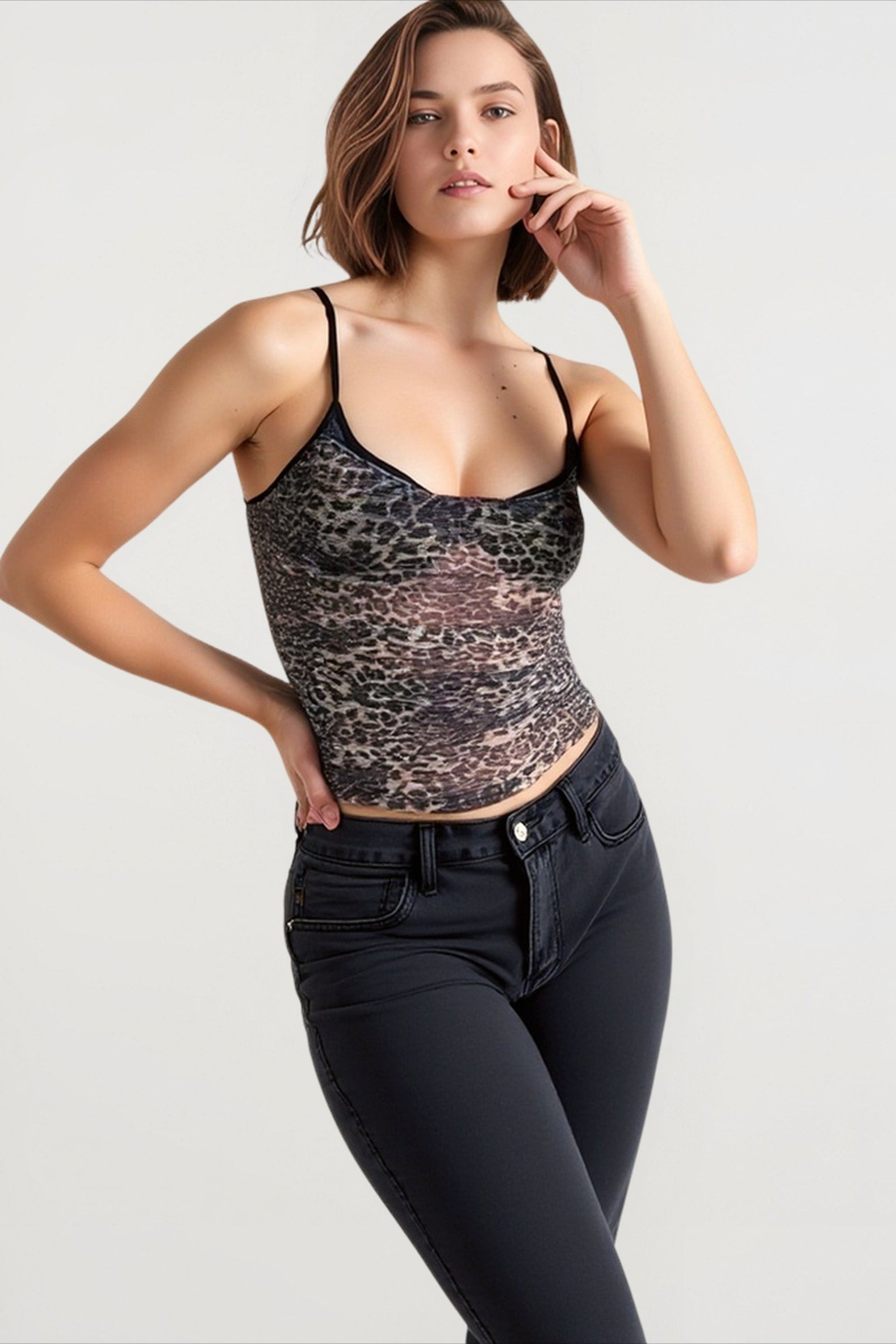 Sheer leopard layered cami top