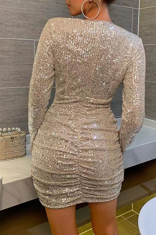 Sequin Ruched V-Neck Mini Dress 3