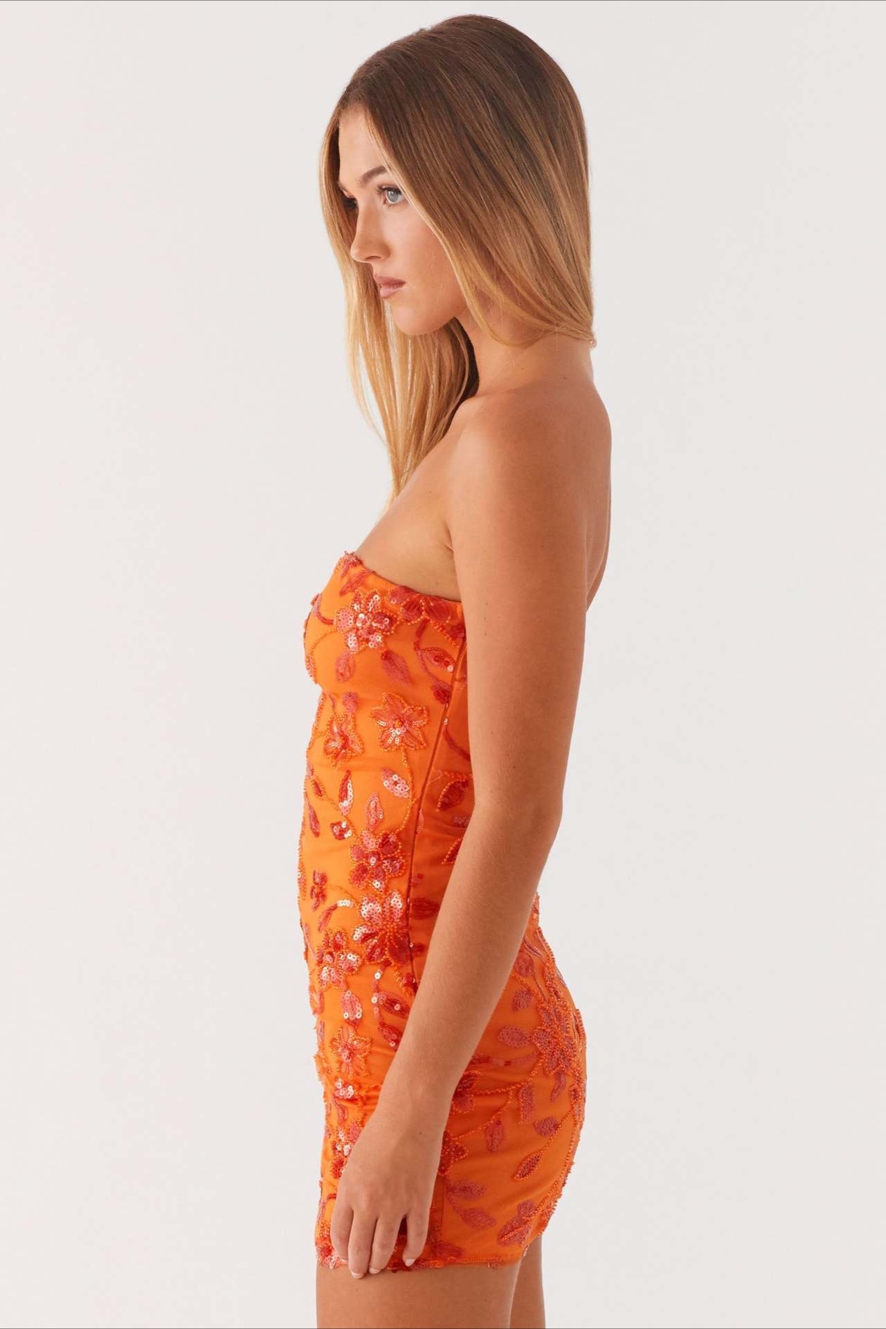 Strapless Sequin Floral Embroidered Mesh Bodycon Mini Dress 3